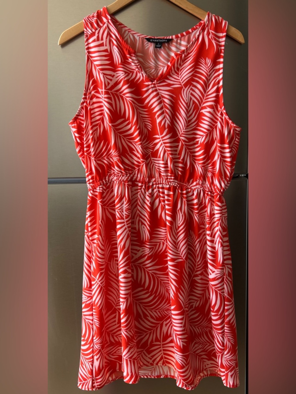 41 Hawthorn Tropical Print Sleeveless Dress Size Large Coral Red Palm Leaf